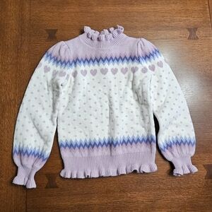 Janie And Jack Cream And Sugar Fair Isle Heart Ruffle Sweater Size 7